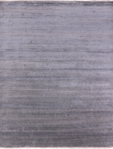 Grey Savannah Grass Hand Knotted Wool & Silk Area Rug - 8' 0