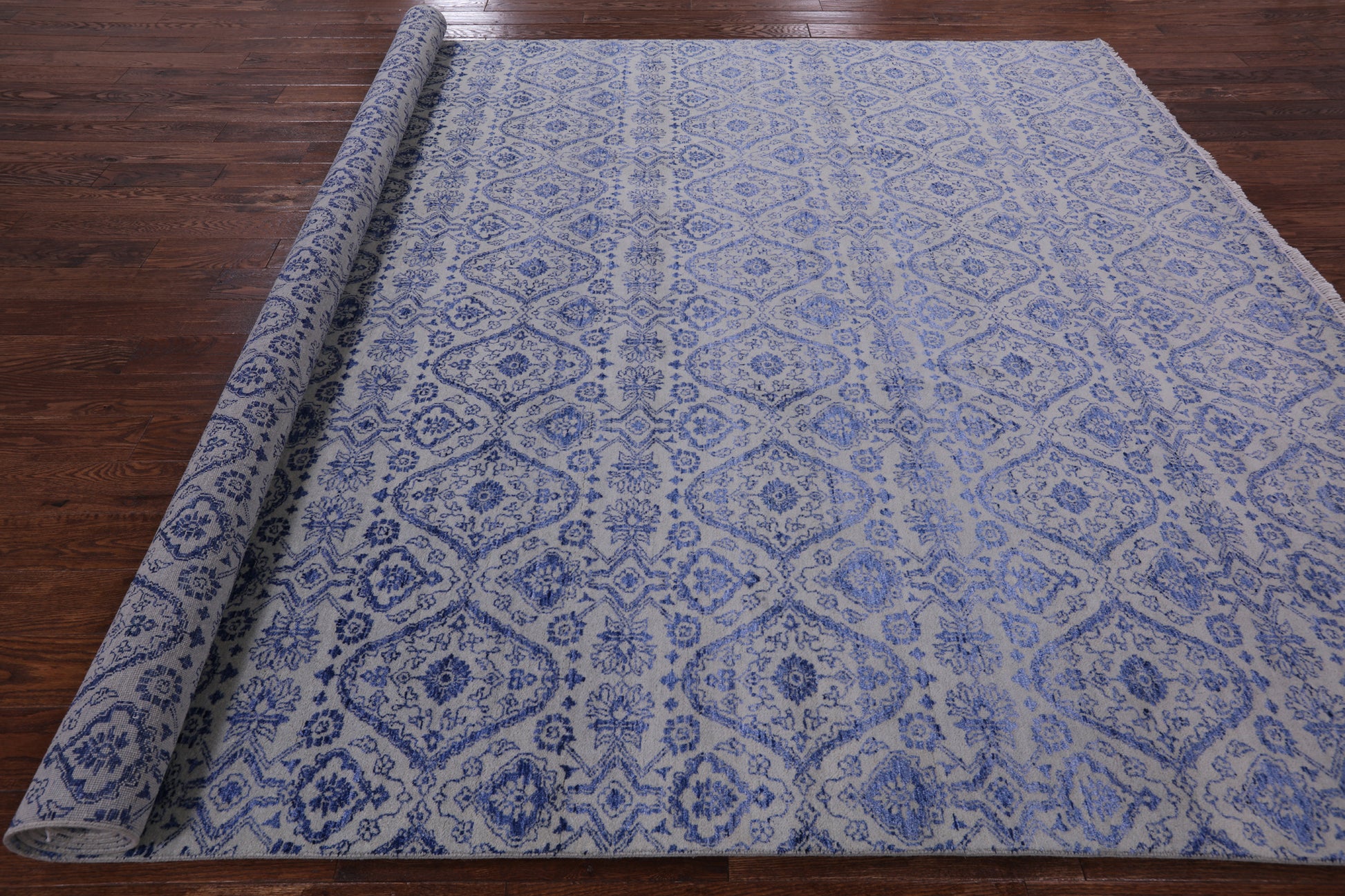Grey Modern Hand Knotted Wool & Silk Area Rug - 9' 1" X 12' 1" - Golden Nile