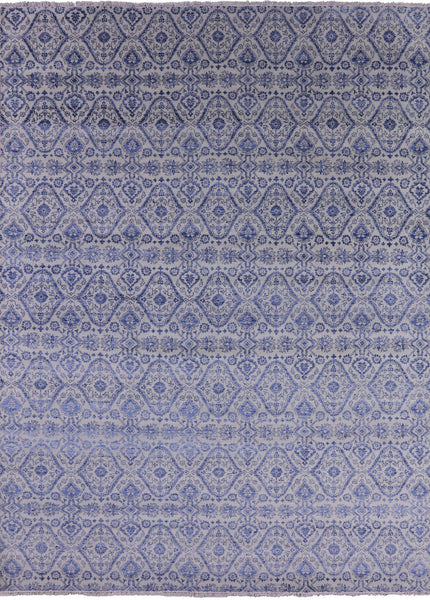 Grey Modern Hand Knotted Wool & Silk Area Rug - 9' 1" X 12' 1" - Golden Nile