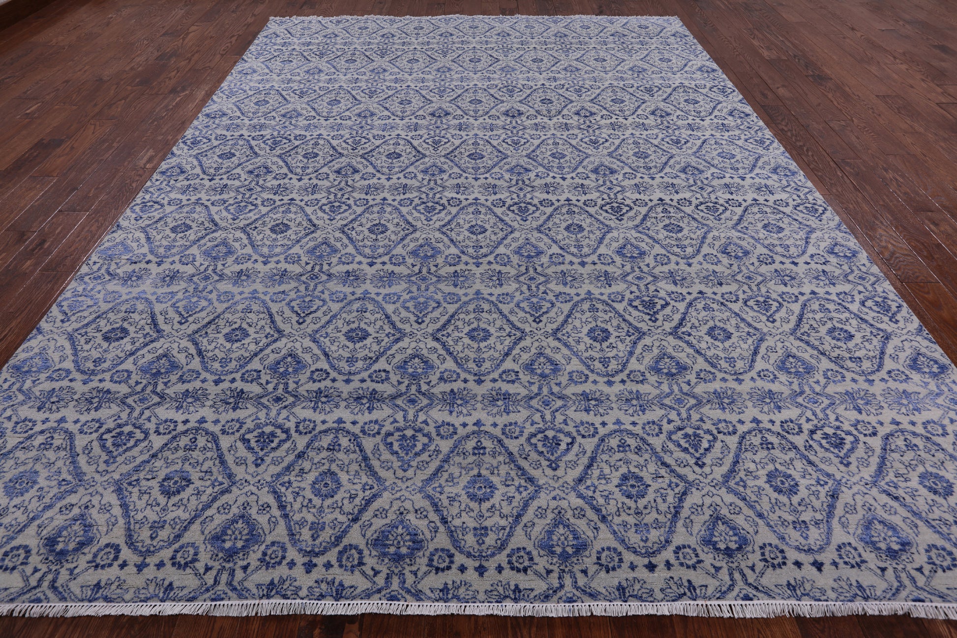 Grey Modern Hand Knotted Wool & Silk Area Rug - 9' 1" X 12' 1" - Golden Nile