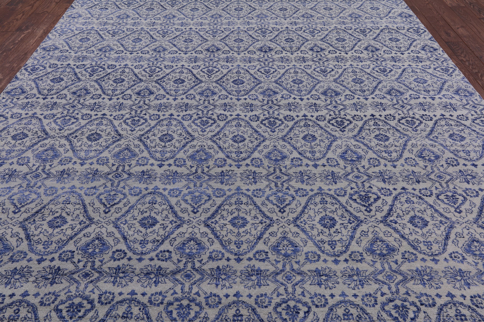 Grey Modern Hand Knotted Wool & Silk Area Rug - 9' 1" X 12' 1" - Golden Nile