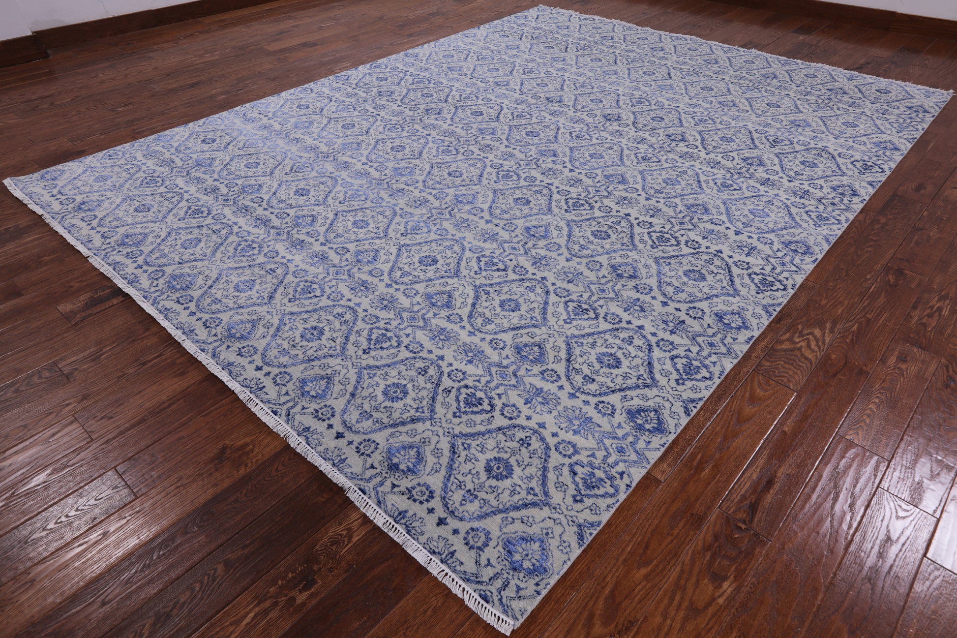 Grey Modern Hand Knotted Wool & Silk Area Rug - 9' 1" X 12' 1" - Golden Nile
