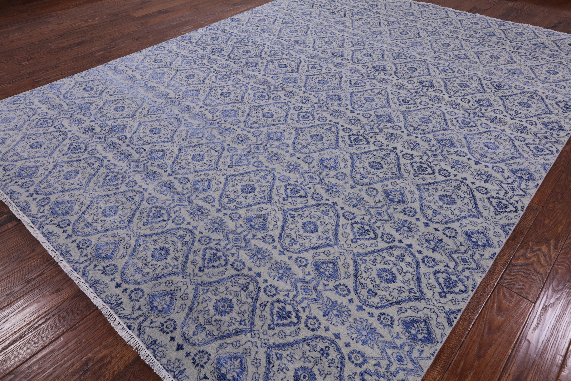 Grey Modern Hand Knotted Wool & Silk Area Rug - 9' 1" X 12' 1" - Golden Nile