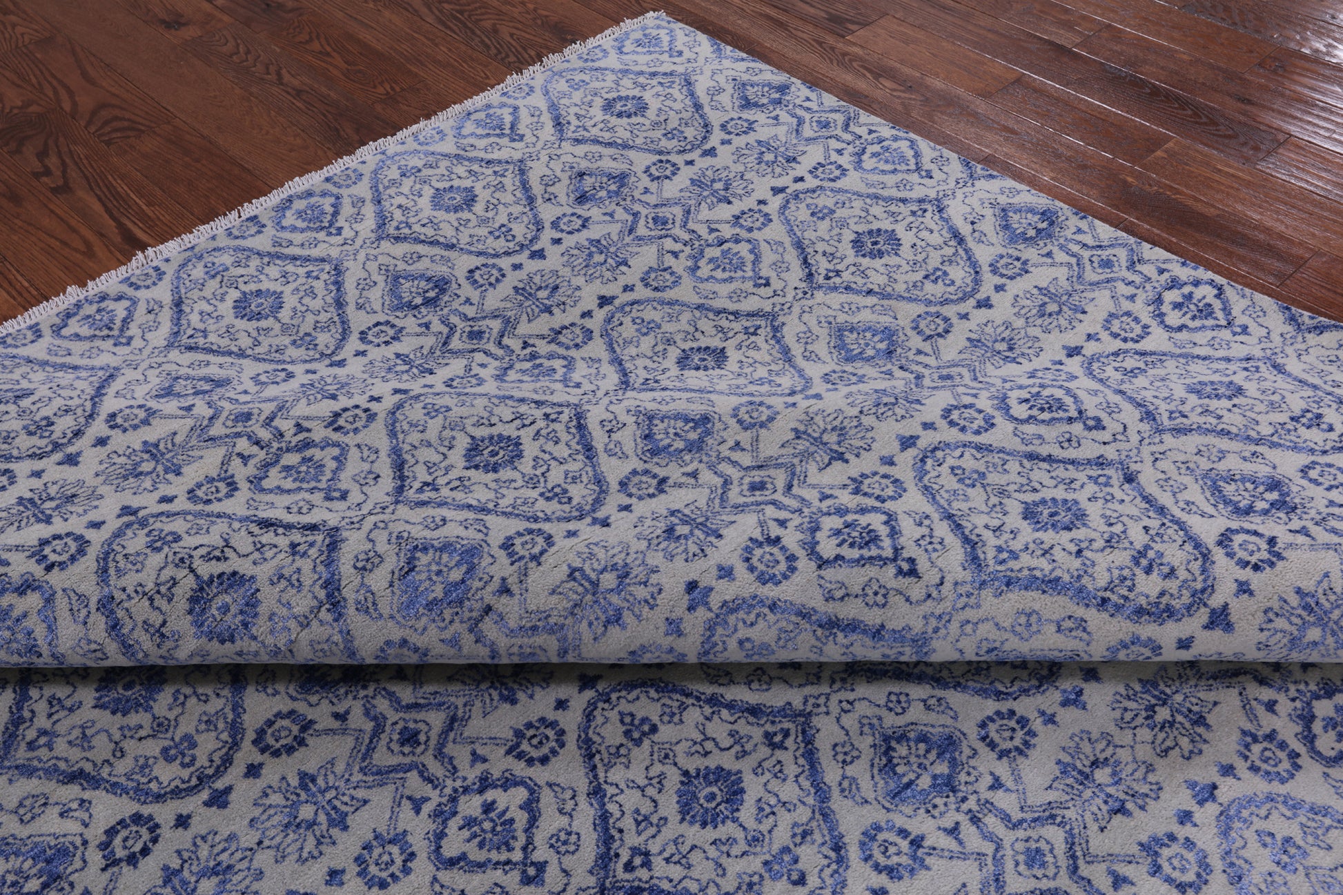 Grey Modern Hand Knotted Wool & Silk Area Rug - 9' 1" X 12' 1" - Golden Nile
