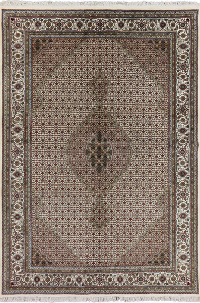 Ivory 7 X 10 Wool & Silk Tabriz Rug - Golden Nile