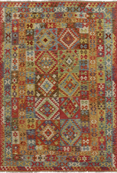 7 x 10 Flat Weave Kilim Oriental Wool on Wool Rug - Golden Nile